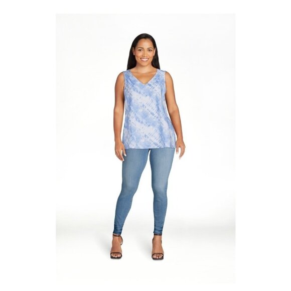 Time and Tru Womens Small 4-6 Blue Paradise Linen V-Neck Tank Top NWT - Picture 2 of 7